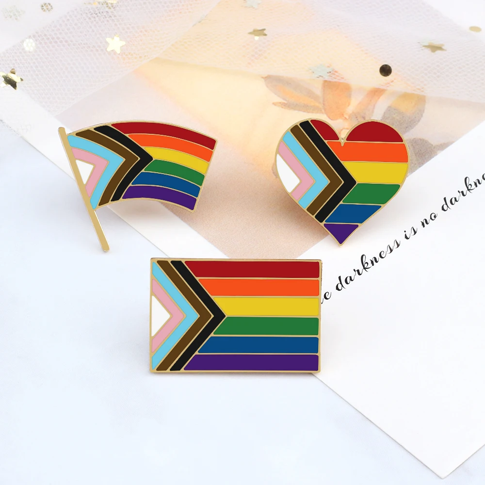 Pride Rainbow Flags LGBT Enamel Pins Custom Inclusive Progress Heart Flag Brooch Fashion Lapel Pin Badge Jewelry Gift for Friend