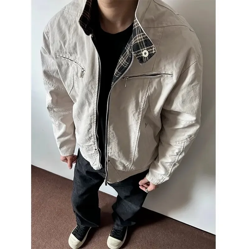 

Мужская рабочая куртка Harrington с воротником-стойкой, в стиле пэчворк, в клетку, пилотская куртка, ретро-топ в американском стиле Old Money, весна-осень