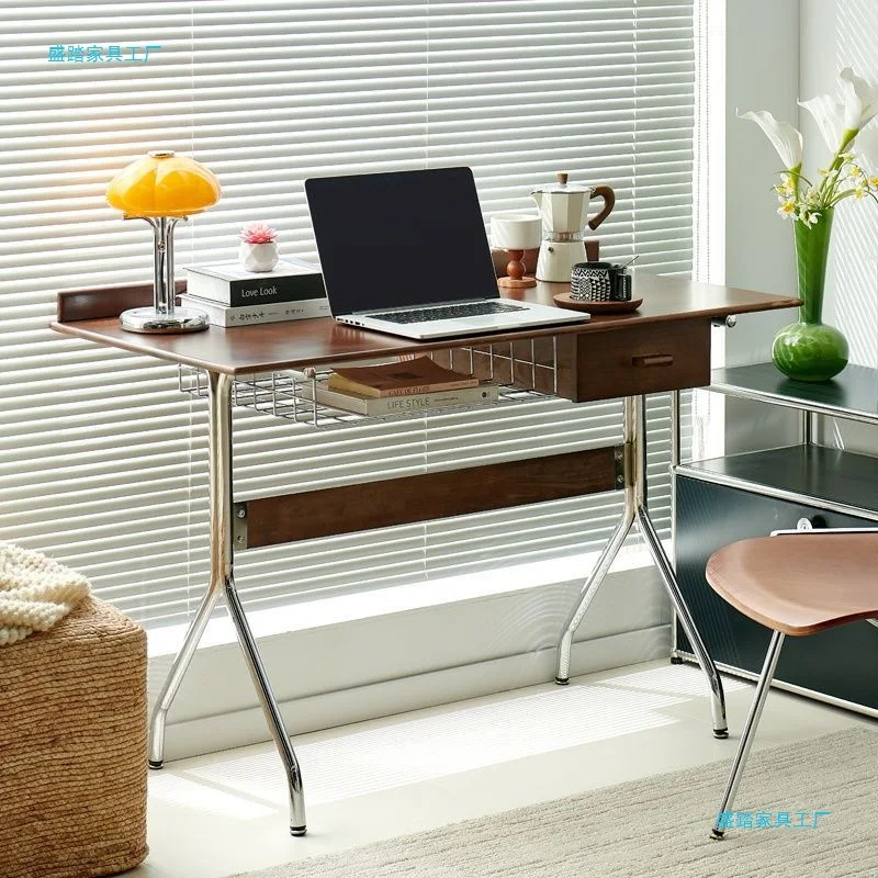 

HYS Nordic new desk stainless steel office writing desk medieval solid wood dresser household bedroom integrated computer desk
