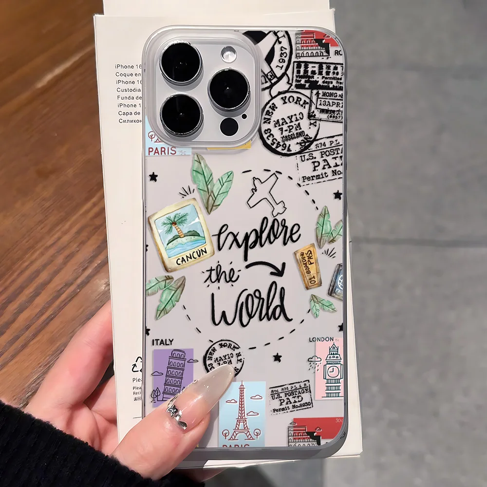 Weltreise-Design Handyhülle für iPhone 17 16 15 14 13 12 11 Pro Max Mini SE 7 8 Plus 17E Air Stoßfeste Weiche Transparente Schutzhülle – Detail 3