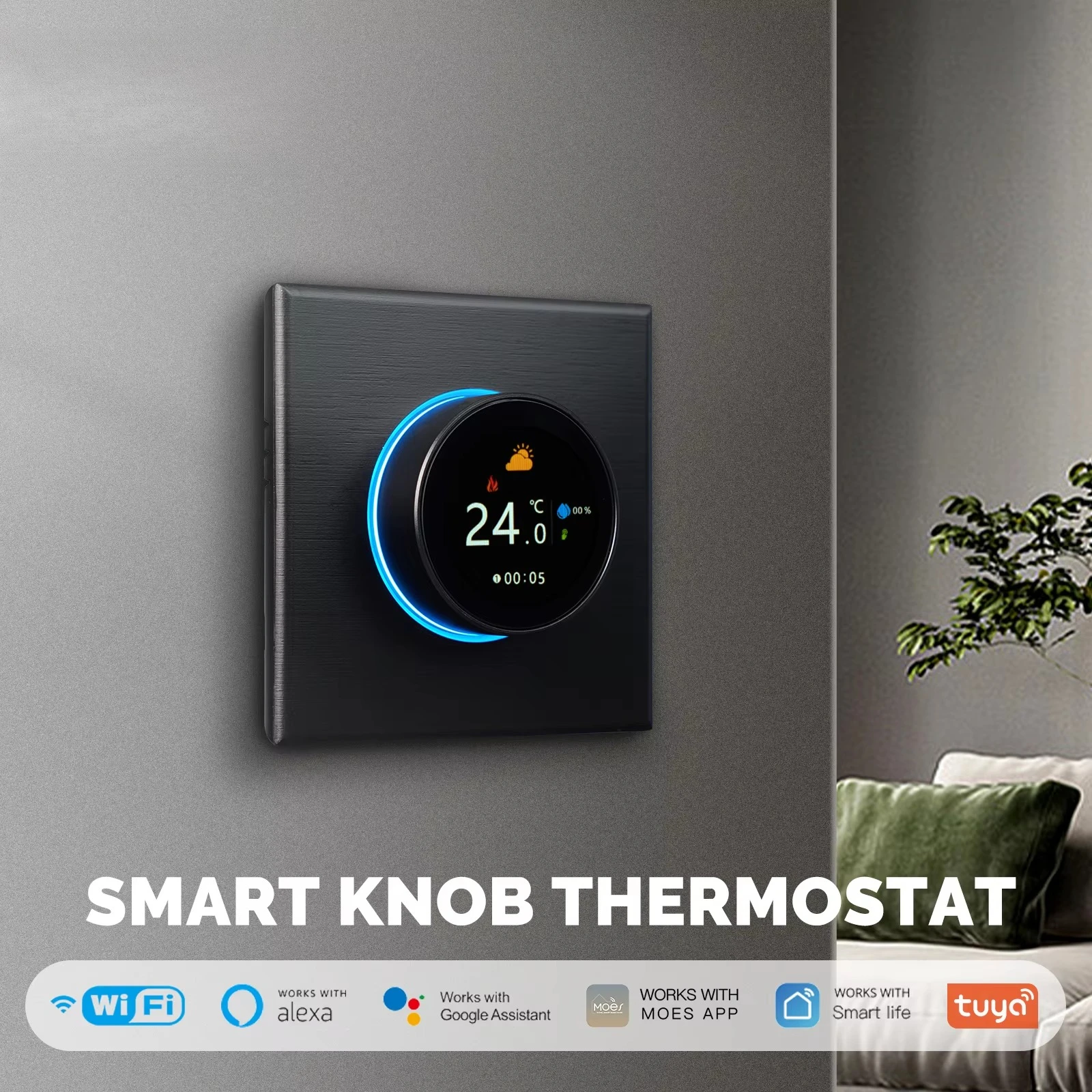 WiFi Smart Home Heating Knob Thermostat Temperature Controller for Water Gas Boiler Electric Heating Works For Alexa GoogleHome