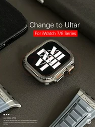 Titanium Change To Ultra Case For Apple Watch 44mm 45mm Upgrade Metal Drop resistant Protector Cover For iWatch 9 8 7 6 5 Se 4