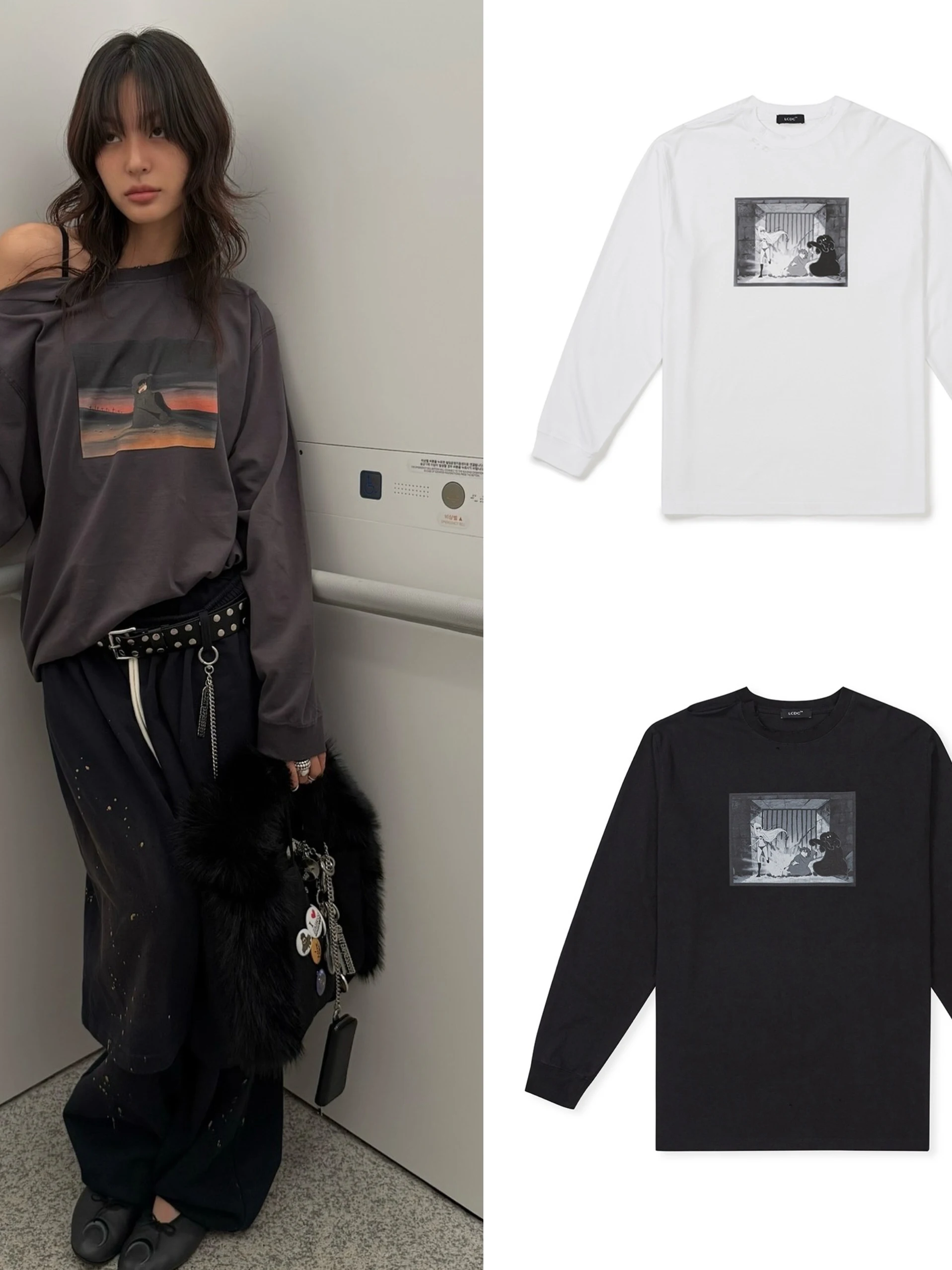 

Женская футболка свободного кроя с длинными рукавами и открытыми плечами в стиле ретро, с круглым вырезом, с аниме-принтом, повседневный летний топ для девочек