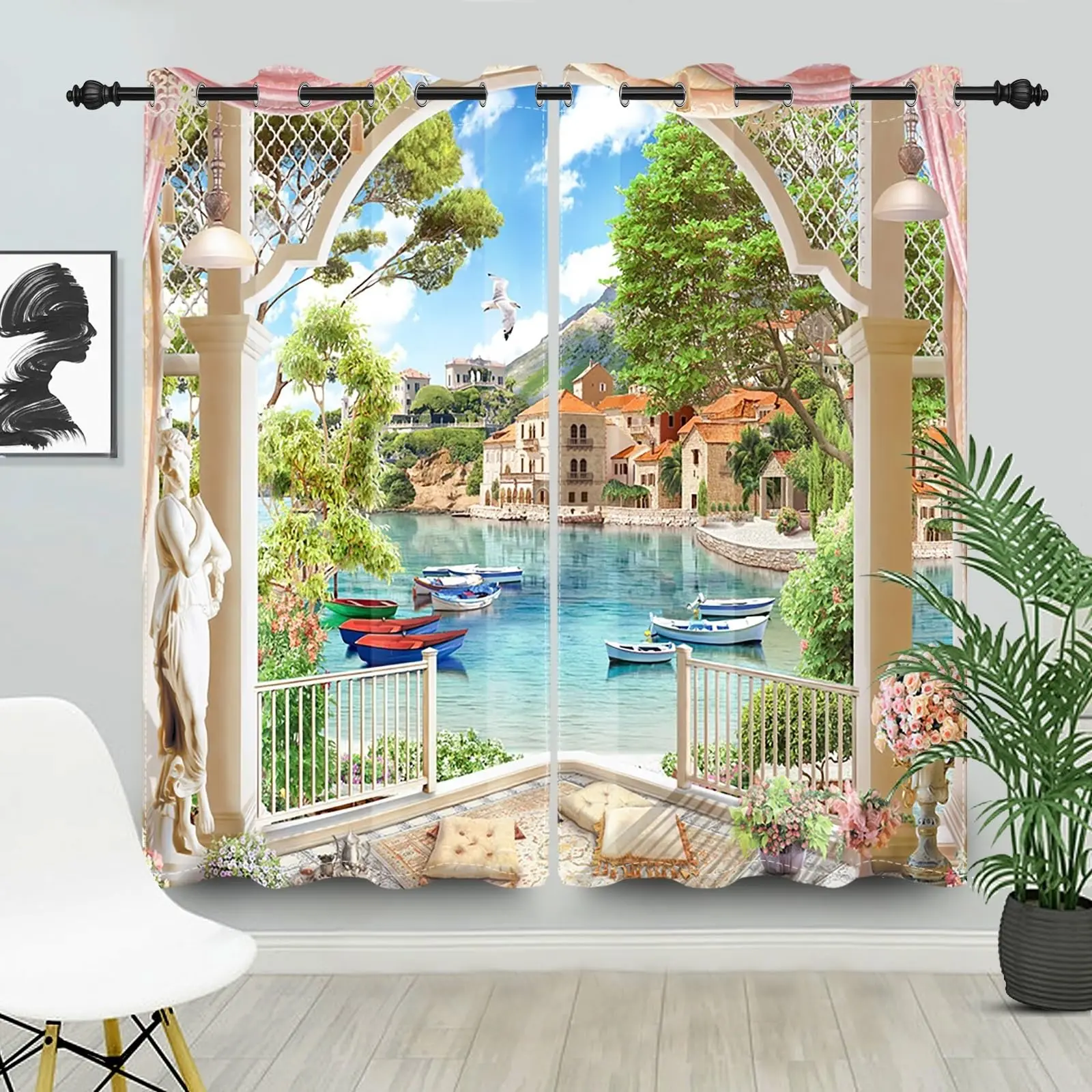Garden Scenery Blackout Curtains Pavilion View Italy Town Landse Curtain Drapes Grommet Room kening Window Curtains for