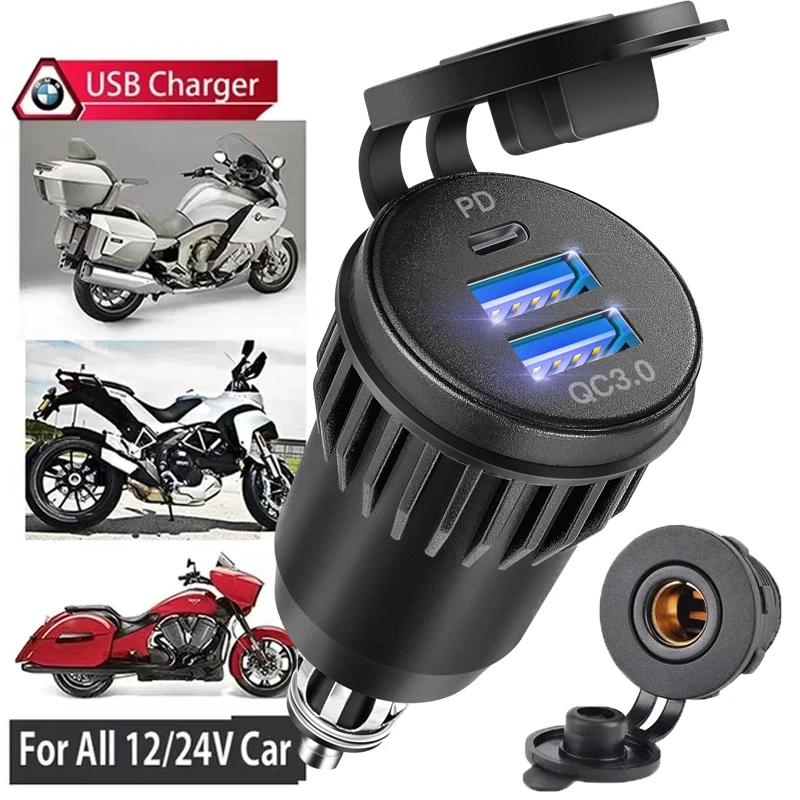 Motorcycle Socket Quick Charge 3.0 USB TYPE C DIN Charger Plug Cigarette Lighter Adapter For BMW F 900 XR R 850GS 750 GS R1250GS