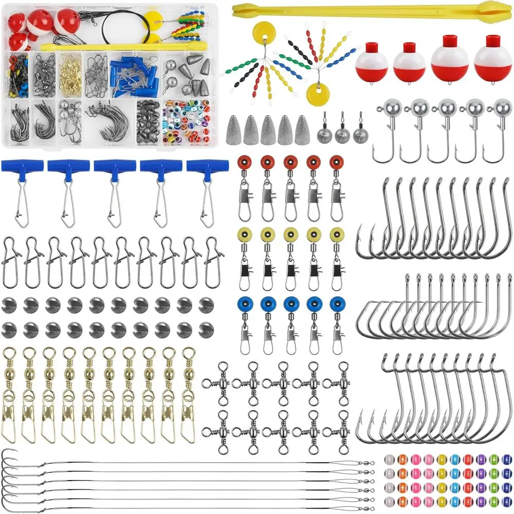 

Complete 175-Piece Saltwater Surf Fishing Kit: Sinkers, Hooks, Jigs, Bobbers, and More in Tackle Box
