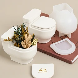 Fun Toilet Plaster Craft Mold 3D Toilet Shape Storage Box Scented Candle Cup Flower Pot Silicone Mold DIY Home Funny Ornaments