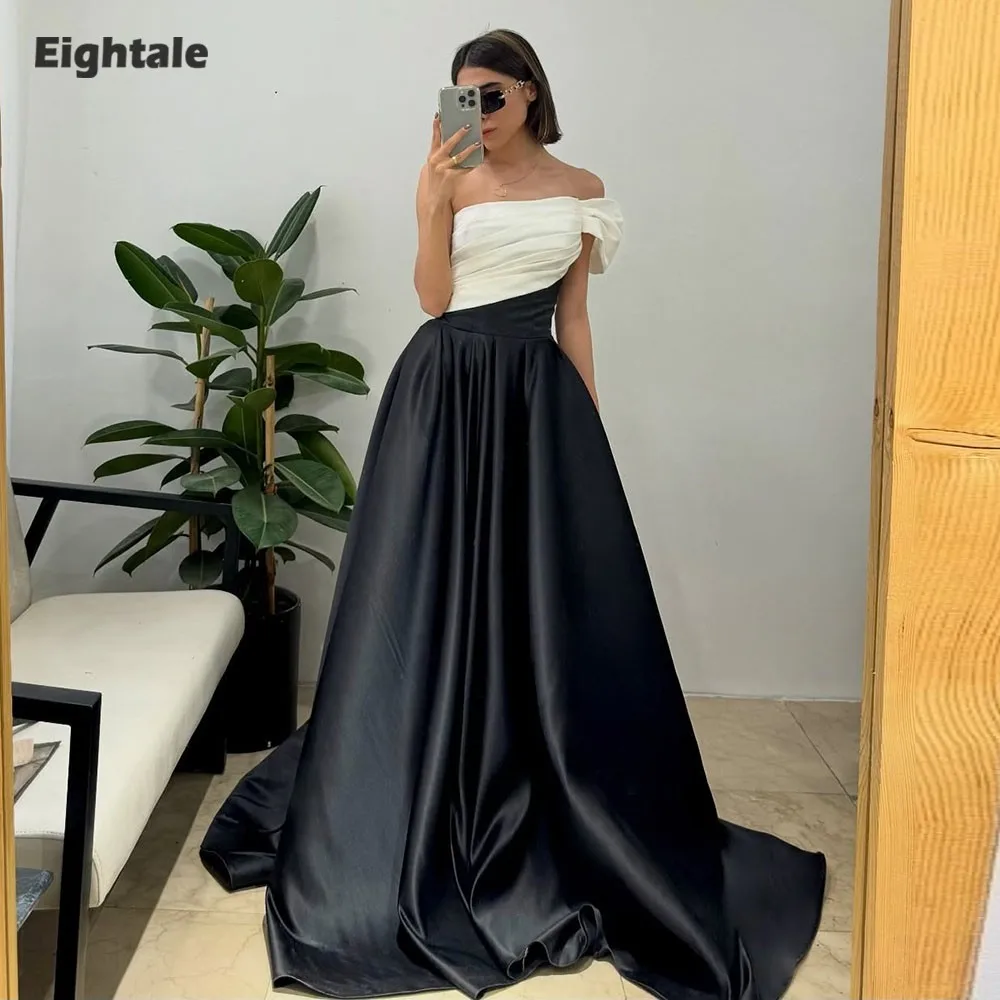 

Eightale Arabic Evening Dress One Shoulder Black and White A-Line Prom Gown Wedding Party Vestidos De Fiesta Elegantes 2025