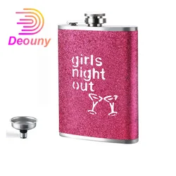 DEOUNY Women Sparkling powder stainless steel Hip Flask non embroidered steel portable Russian flat metal small wine bottle Gift