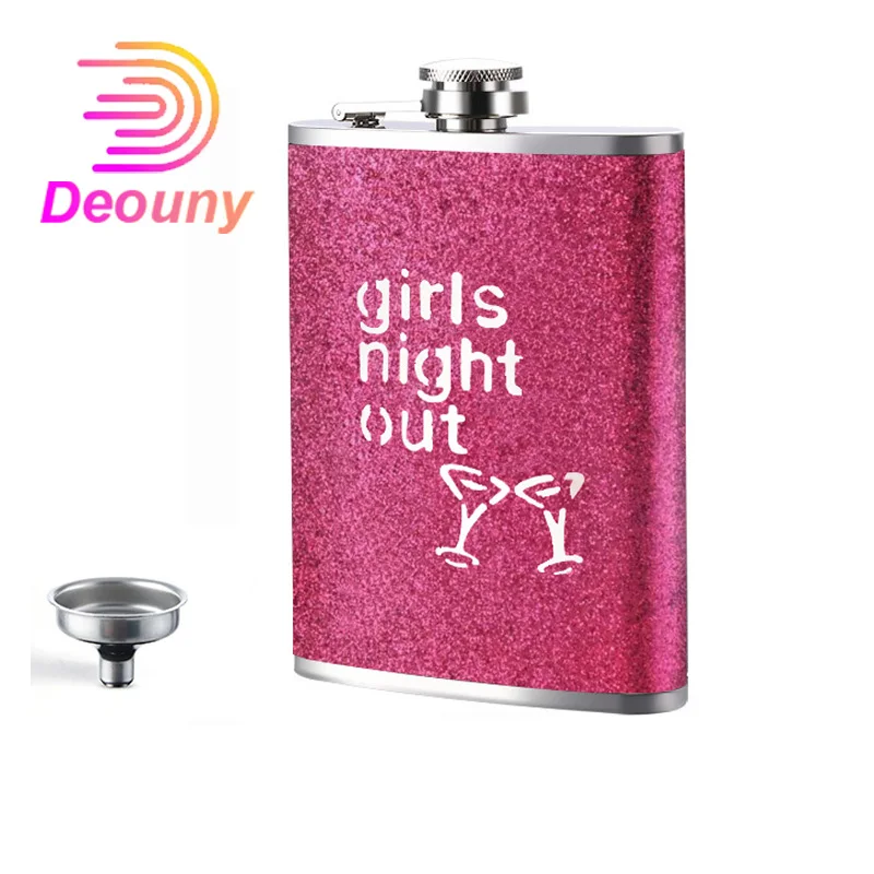 DEOUNY Women Sparkling powder stainless steel Hip Flask non embroidered steel portable Russian flat metal small wine bottle Gift