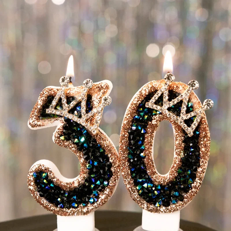 Crown Glitter Senior DIY Candles High Luxury Black Diamond Cake Birthday Digital Candle Decoration Baking Shop  Queen Style 2026