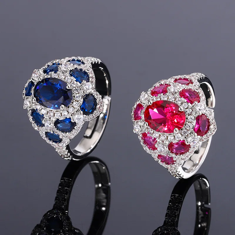 

Jewelry European and American New Style Red Zircon Ring Elegant Inlaid Diamond Colorful Zircon Ring for Women