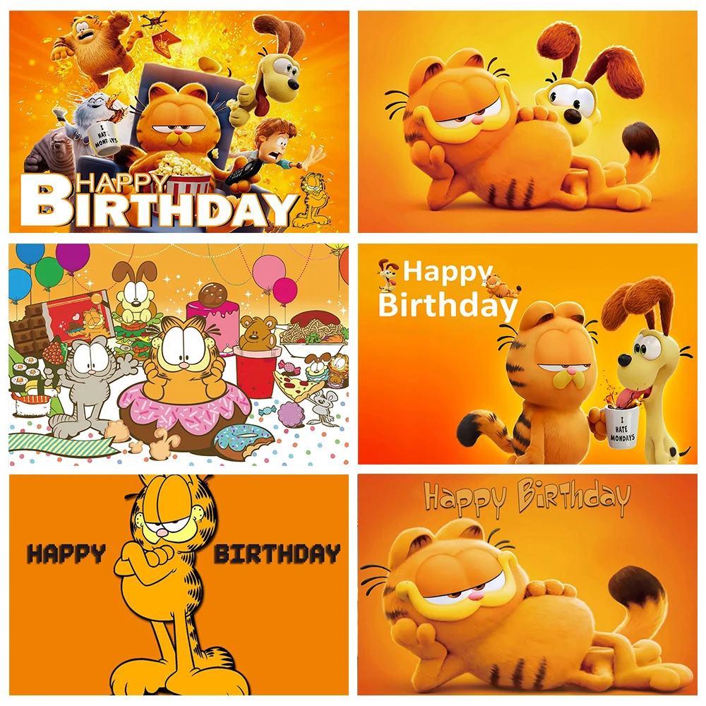 Cute G-Garfield Cartoon Background Children Baby Birthday Party Cat Decoration Banner Photography Backdrop Room Decor Poster