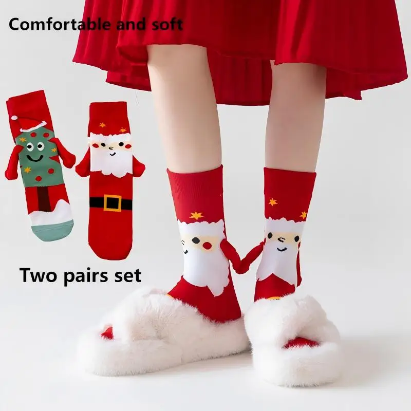 

Рождественские мультяшные чулки, ручные носки, зимние забавные мужские и женские носки до середины икры, новогодние милые красные длинные носки в подарок