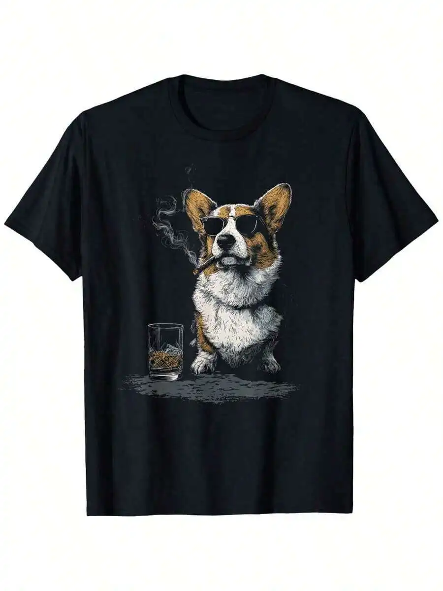 Corgi Smoking Cigar Whisky Lover Funny Dog T-Shirt
