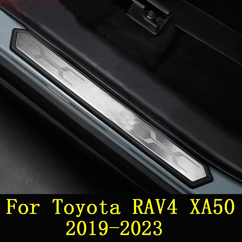 Stainless Steel Outer Door Sill Scuff Plate Guard Sills Protector Trim For RAV4 2019 2020 2021 2022 2023 XA50 XA 50  Accessories