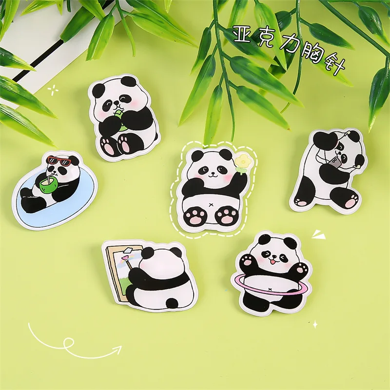 Cartoon Cute Mini Exquisite Panda Brooch Badge Acrylic Accessories Backpack Clothing Jacket Sweater Gift Leisure Bamboo Shoots