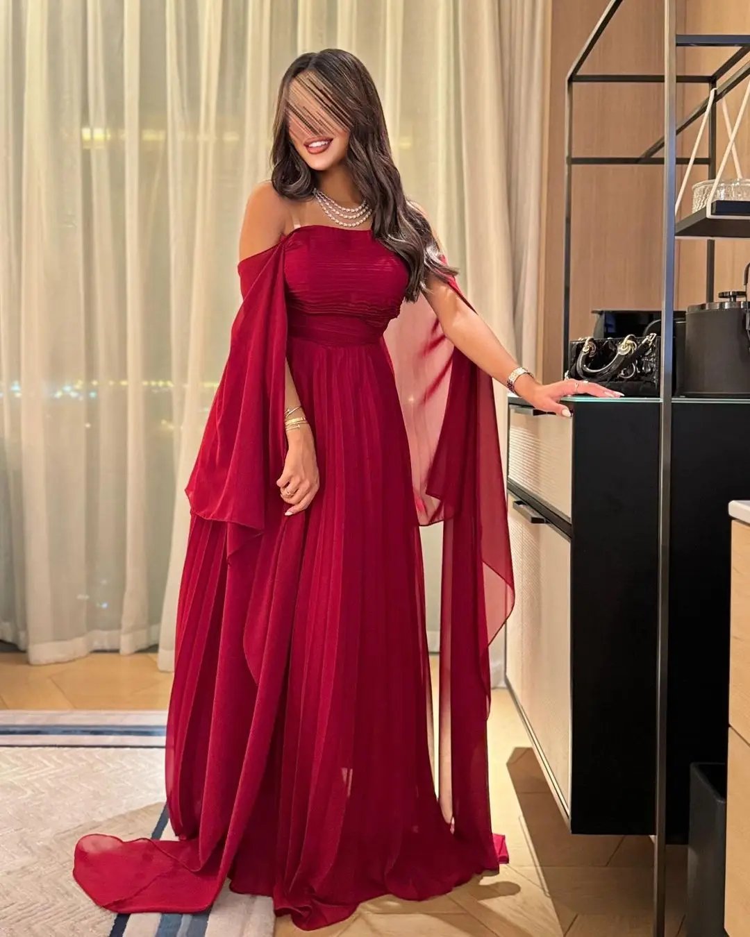 Aenyrst-vestido de noche elegante con hombros descubiertos para mujer, vestidos largos hasta el suelo para fiesta de graduación, Simple, gasa roja, vestidos formales para ocasiones