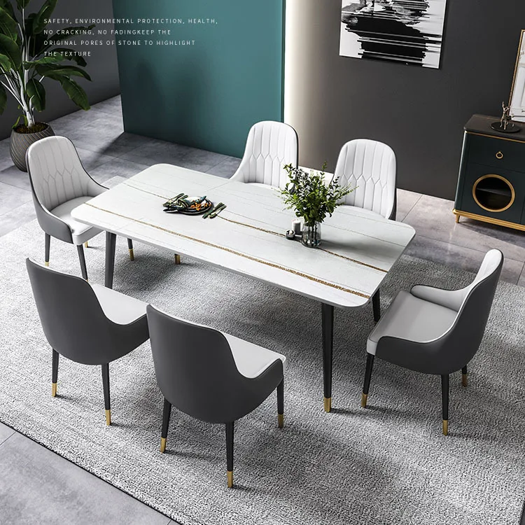 

Italian Modern Design Restaurant Tables and Chairs 6 Seats Home Furniture Luxury Marble Dining Table Set
