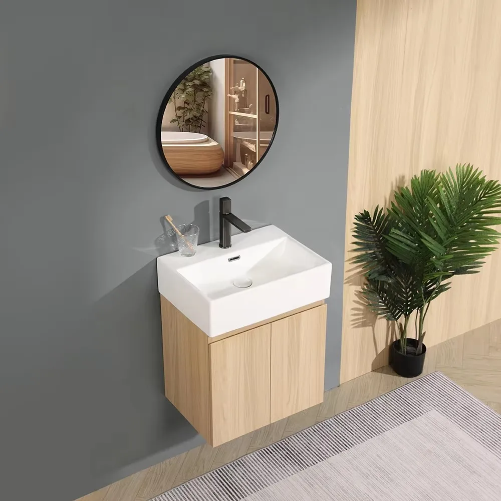 Wall mounted ceramic washbasin, hanging rectangular ceramic bathroom sink, with cabinet and dressing table