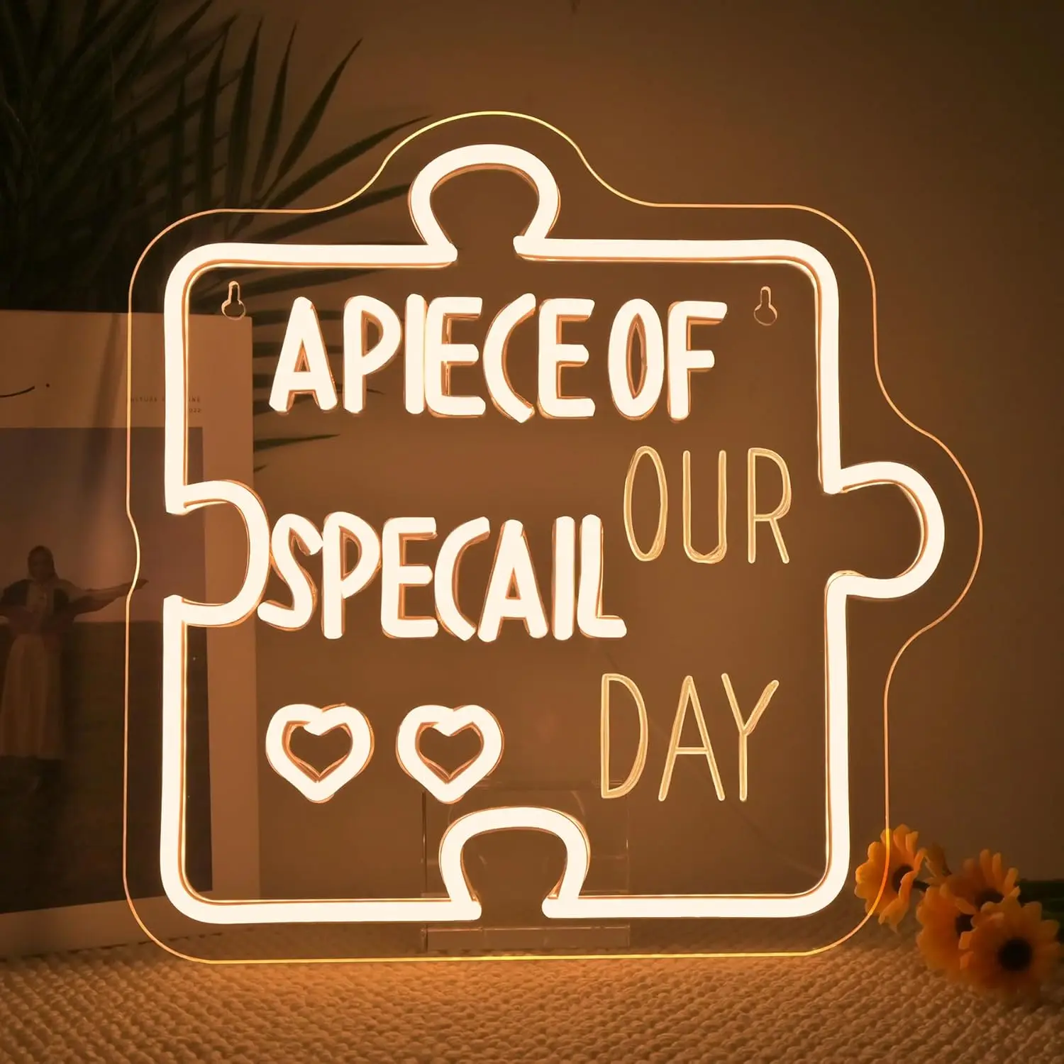 APIECE OF NOSSA DÍA ESPECIAL Letrero de neón para fiesta en casa Pared Decoración de boda Luz de neón regulable LED para aniversario Arte Regalo de cumpleaños