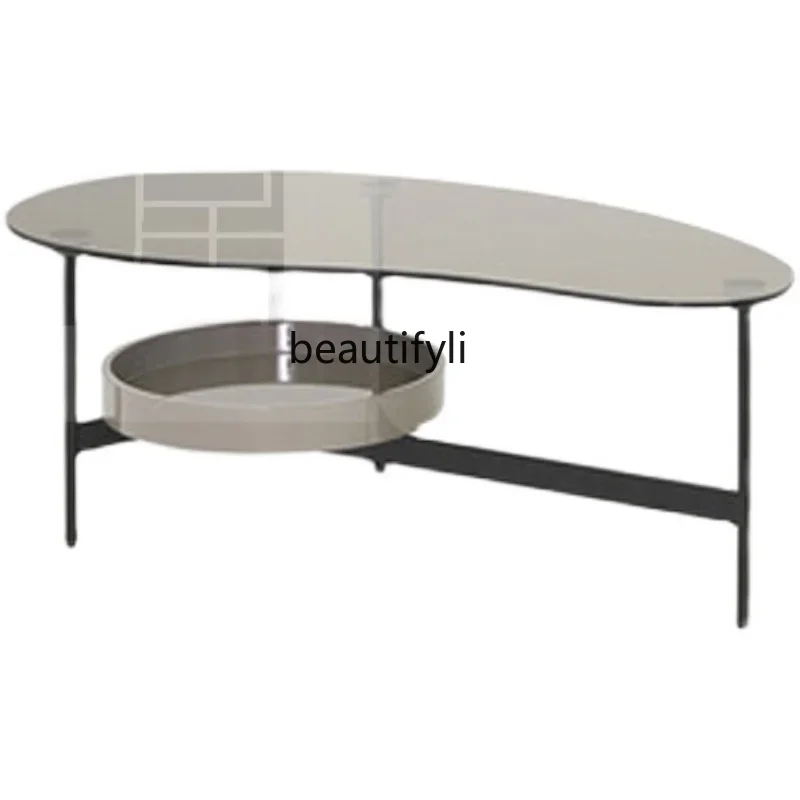 

Nordic modern coffee table tempered glass coffee table gray glass tea table