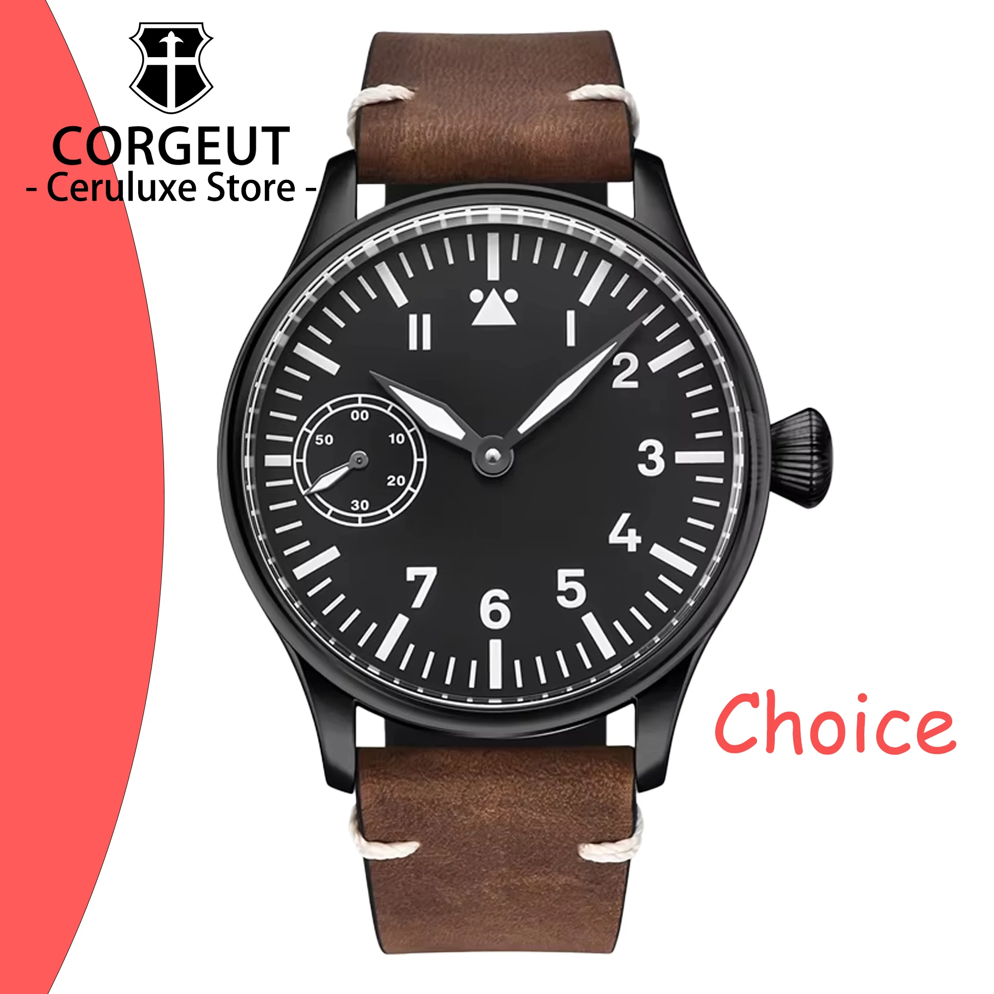 

Corgeut Hand-wound Mechanical Watch 44mm dial Luxury sapphire glass Watch 316L Steel case Men's Watch St3600 Watch Waterproof