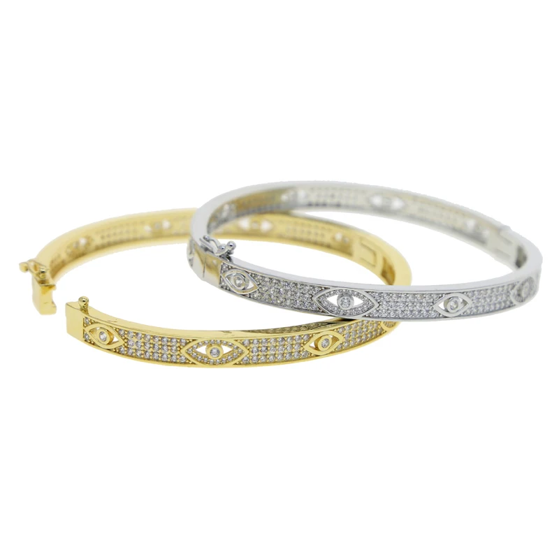 Mikro-Pavé Zirkonia Evil Eye Ovaler Armreif Iced Out Bling CZ Damen Mädchen Schmuck 7" 8" Mode 2026