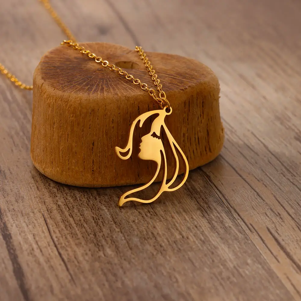 الكرتون مجردة المرأة صورة قلادة للنساء الفتيات الفولاذ المقاوم للصدأ الذهب قلادة ملونة الجمالية مجوهرات هدايا الحفلات #3