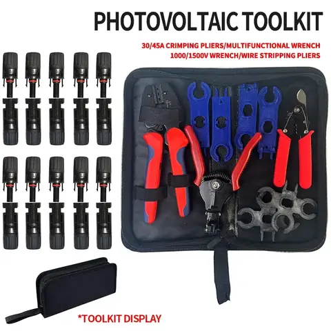 AWG14-10 태양광 PV 크림핑 도구 키트, 태양열 커넥터, 와이어 케이블 커터, 스패너 렌치, 올인원 옥스포드 가방, 2.5mm, 4mm, 6 mm²