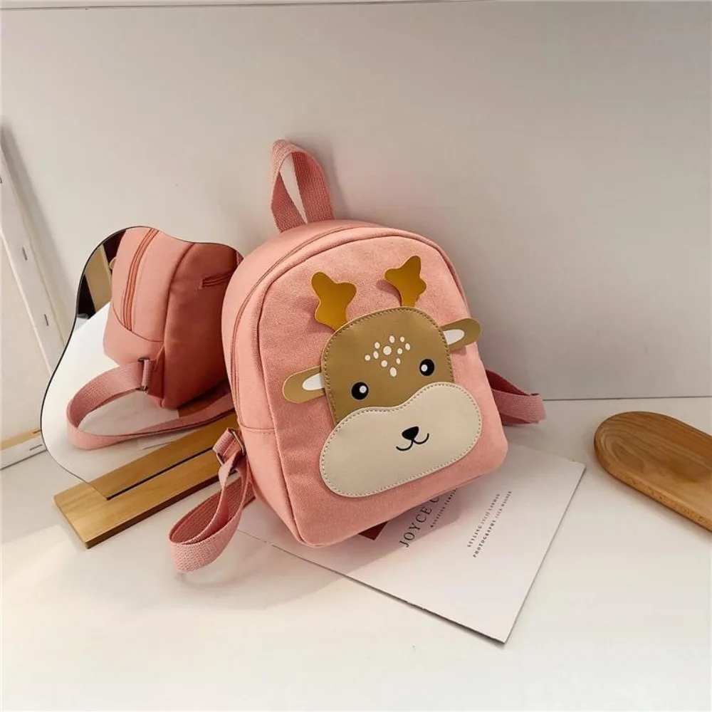 Breathable Canvas Kid Backpack Fashion Color Lightweight Little Deer Schoolbag Deer Print Cartoon Kindergarten Bag Gift