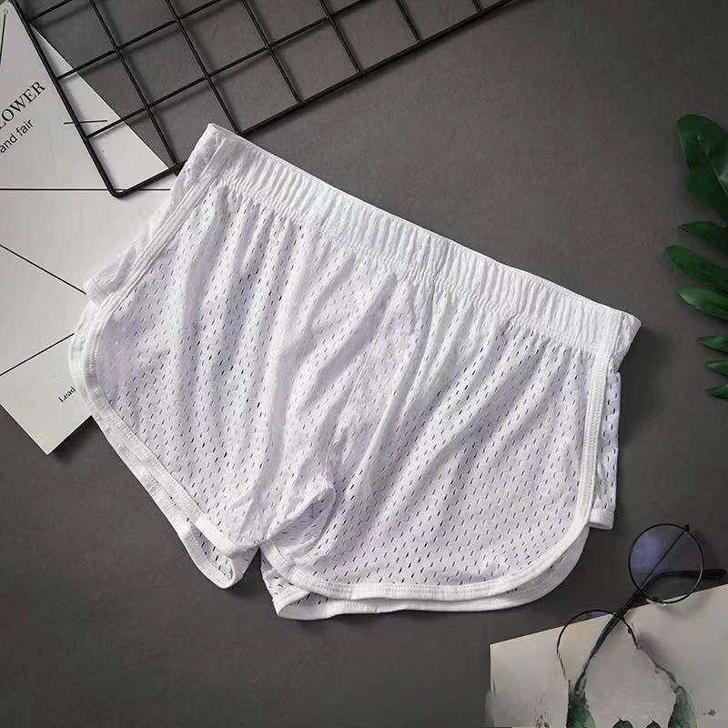 Men's sleeping underwear casual home ice silk mesh boxers trendy summer men's youth pants shorts