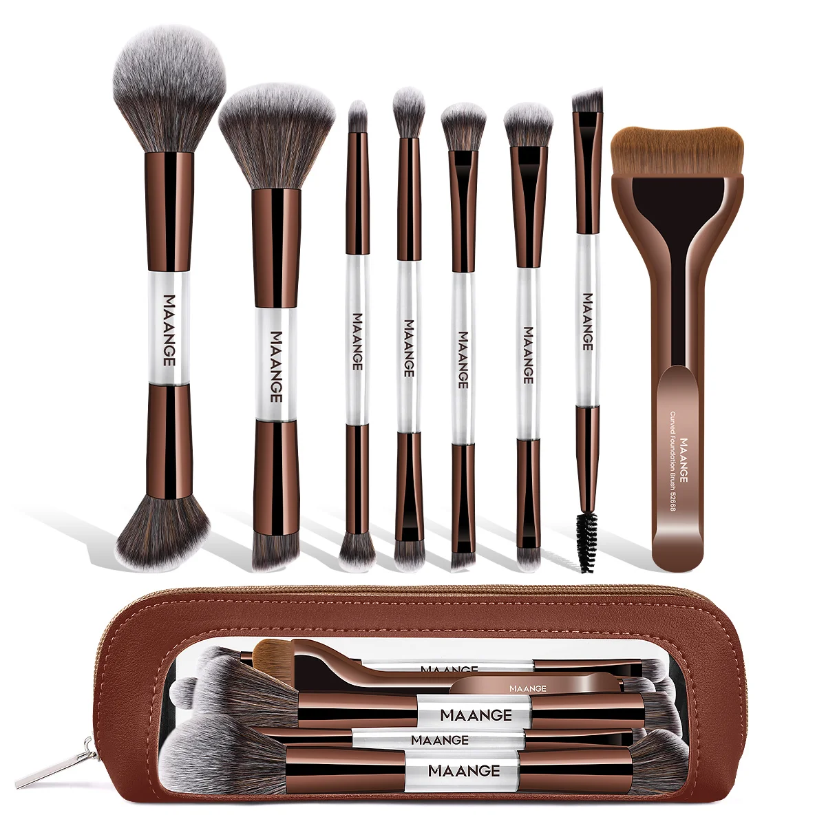 MAANGE Travel Makeup Brush Set 8pcs Essential Foundation Powder Concealers Eye Shadows Makeup Brushes with Travel Makeup Case