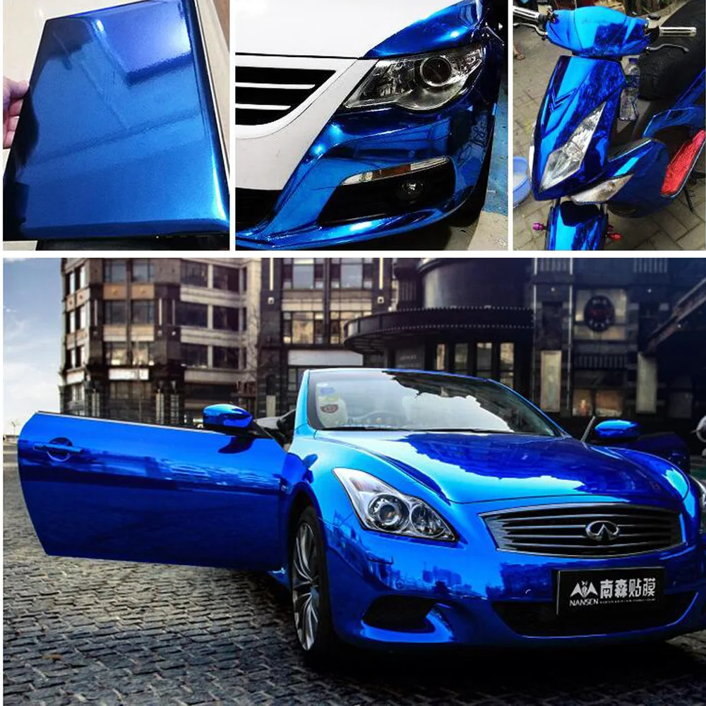 18Mx1.52M Stretchable Plating Deep Blue Chrome Mirror Gloss Car Body Vinyl Wrap Sticker Roll Film Metallic Decals Car Styling