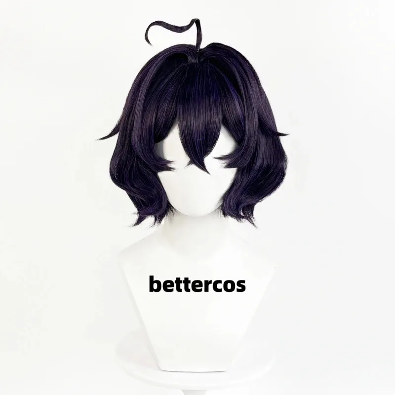 Anime Hiiragi Utena Cosplay Wig Short Scalp Purple Black Wig Heat Resistant Synthetic Wigs Halloween Party Wigs + Free Wig Cap