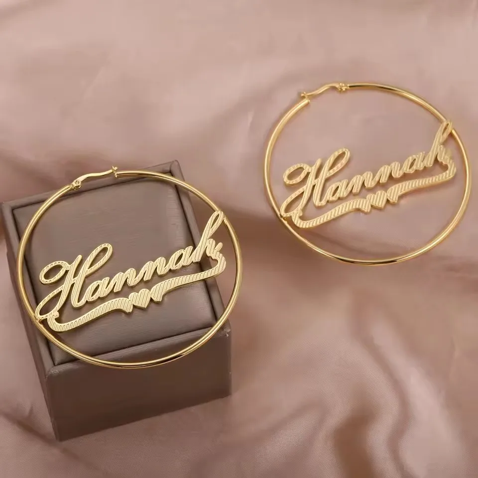 2026 Dascusto Custom Name Cursive Earrings Personalized Type Handmade 18K Gold-Plated Stainless Steel With Name Studs For Womens