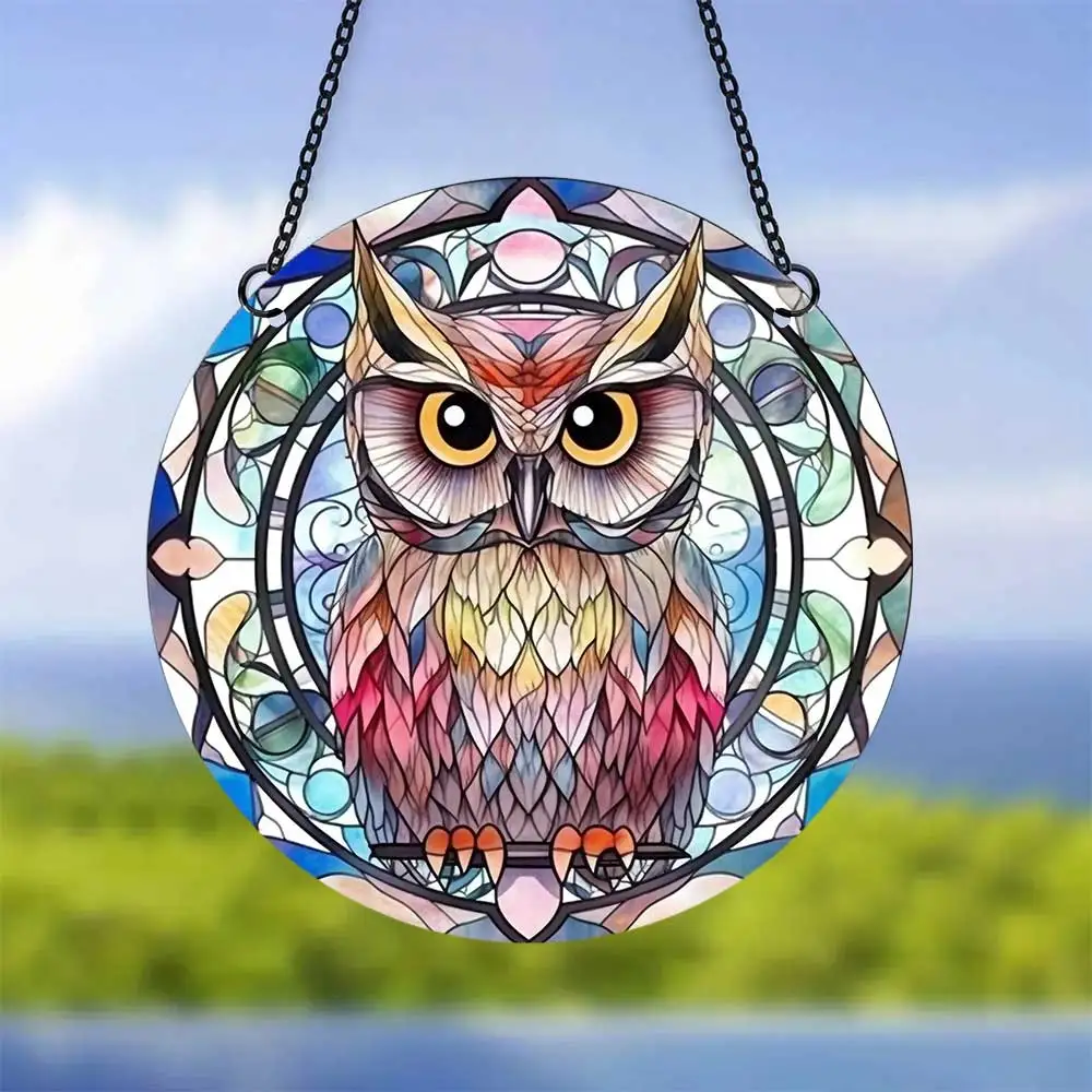 15cm/20cm/30cm owl Athena Exquisite printing ink Stained Acrylic Panel Suncatchers Home Decor