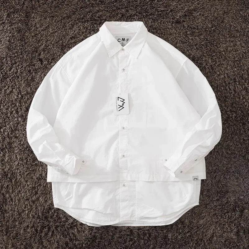 COMFY Japanese Functional Pure Cotton Large Pocket Shoulder Bag with Spliced Long Sleeved Loose Shirt CMF Trendy