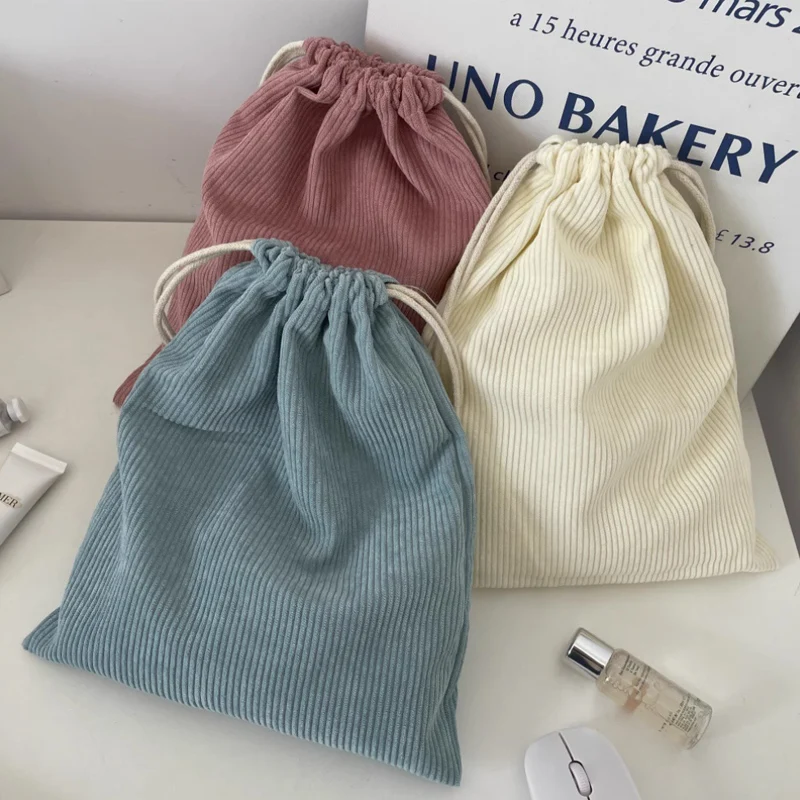 Ins Cream Corduroy Velvet Gift Bags Wedding Birthday Party Favor Sack Custom Logo Jewelry Pouch