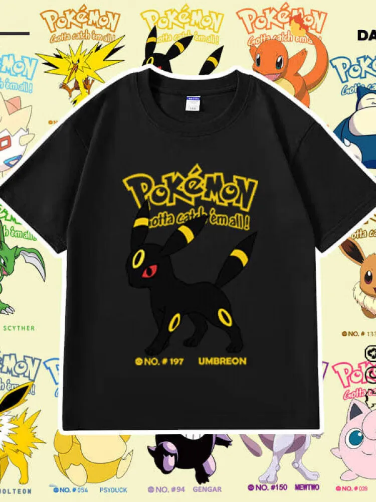 

Хлопковая футболка большого размера с принтом Pokémon в стиле аниме Umbreon для мужчин и женщин, удобная модная детская одежда Y2K, летняя футболка