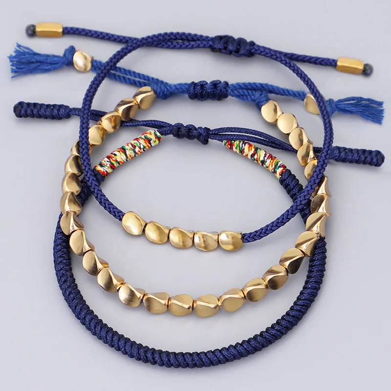 Tibetan Buddhist Braided Handmade Copper Beads Bracelet Men Lucky Rope Bracelet Women Thread Set Bracelets  QX-06 - view 2