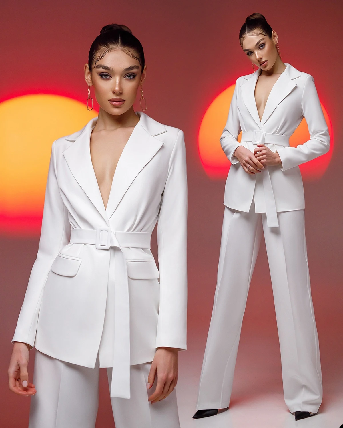 Customized Women Party Blazer Sets With Belt  Prom Evening Guest Photography Formal Wear Jacket Pants 2 Pieces