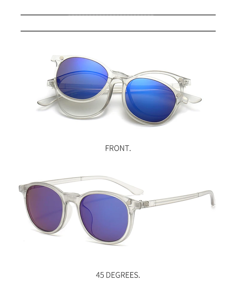 Vcka transparenten Rahmen Frauen Myopie Sonnenbrille 6 in 1 Magnet clip Brille runde Männer polarisierte verschreibung pflicht ige Brille-0.5 ~-6,0 – Detail 11