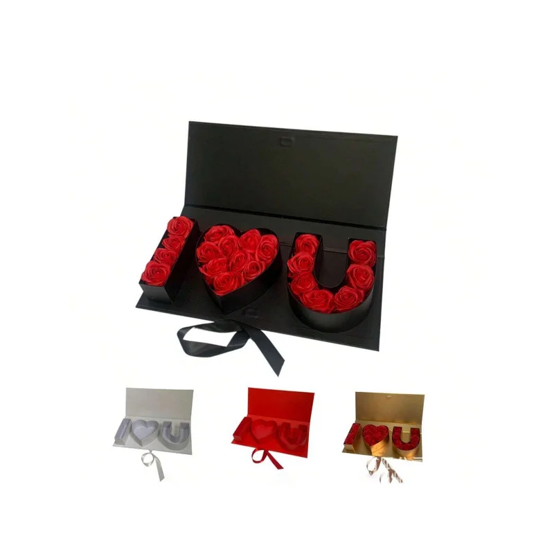

Love U-shaped hollow flower box, roses, romantic rectangle, can hold chocolate strawberries, suitable for Valentine's Day,