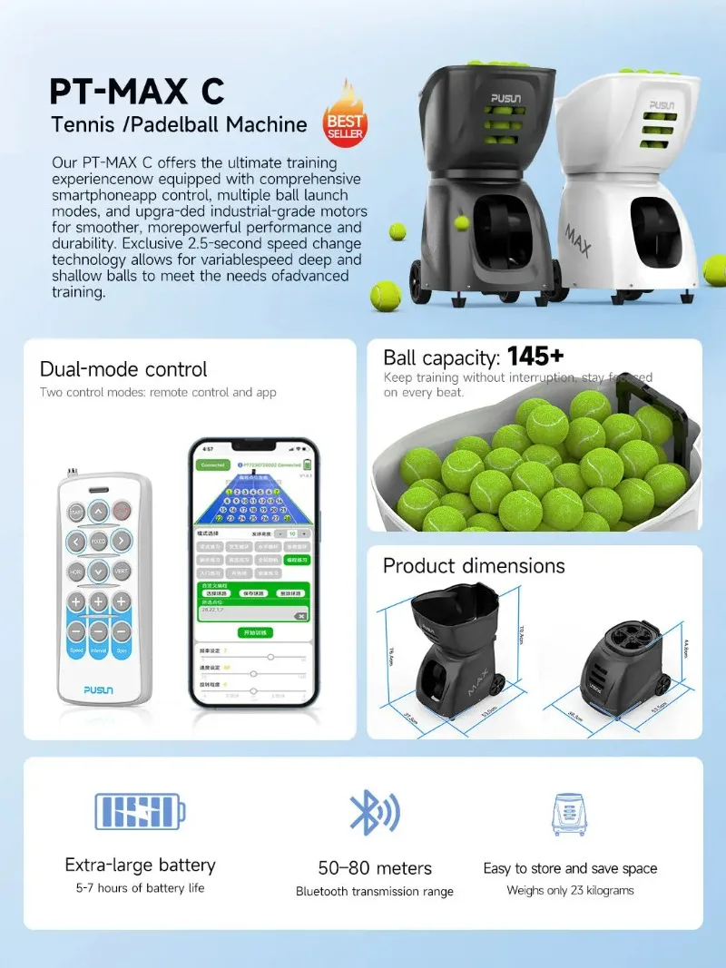 Hot Sale Smart Tennis Ball Machine 100+ Balls Automatic APP Control Tennis Ball Launch Training Shooting Machine 3