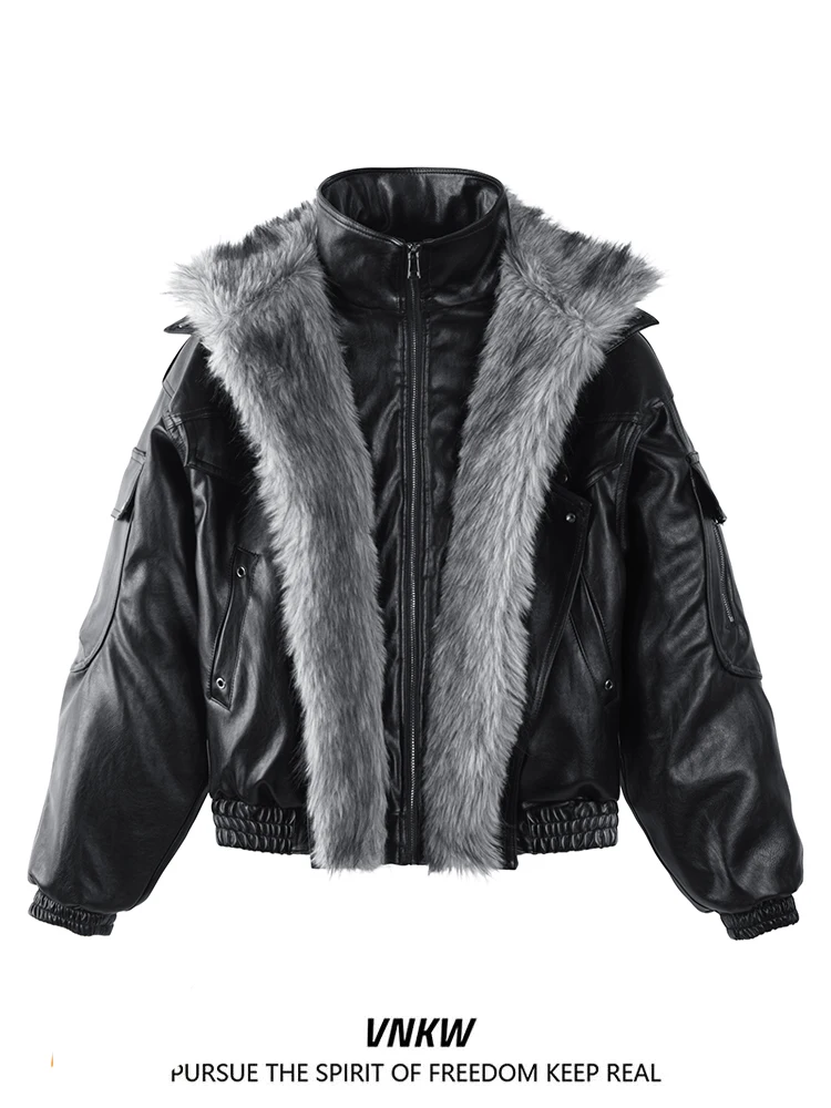 

ex Съемный меховой воротник Thiened Cotton Jaet Punk Deconstruction Хлопковое пальто из искусственной кожи Молодежное теплое повседневное пальто