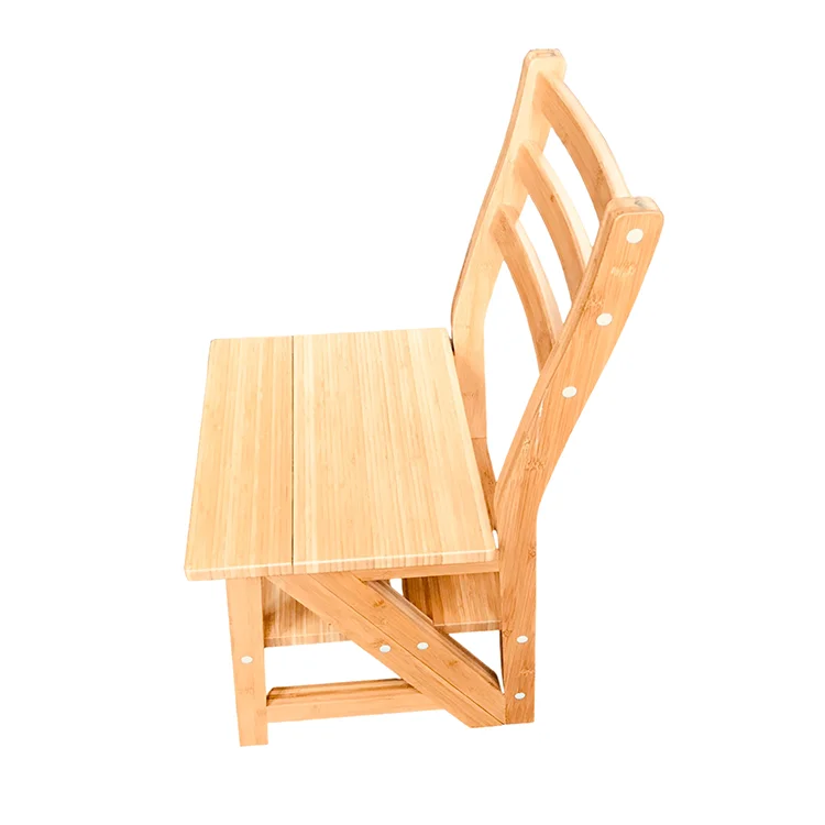 Library Folding Wooden Chair Ladder, Multi-Function 3 in 1 Bookcase Stool, Space-Saving Home Furniture, Solid Wood Step Stool