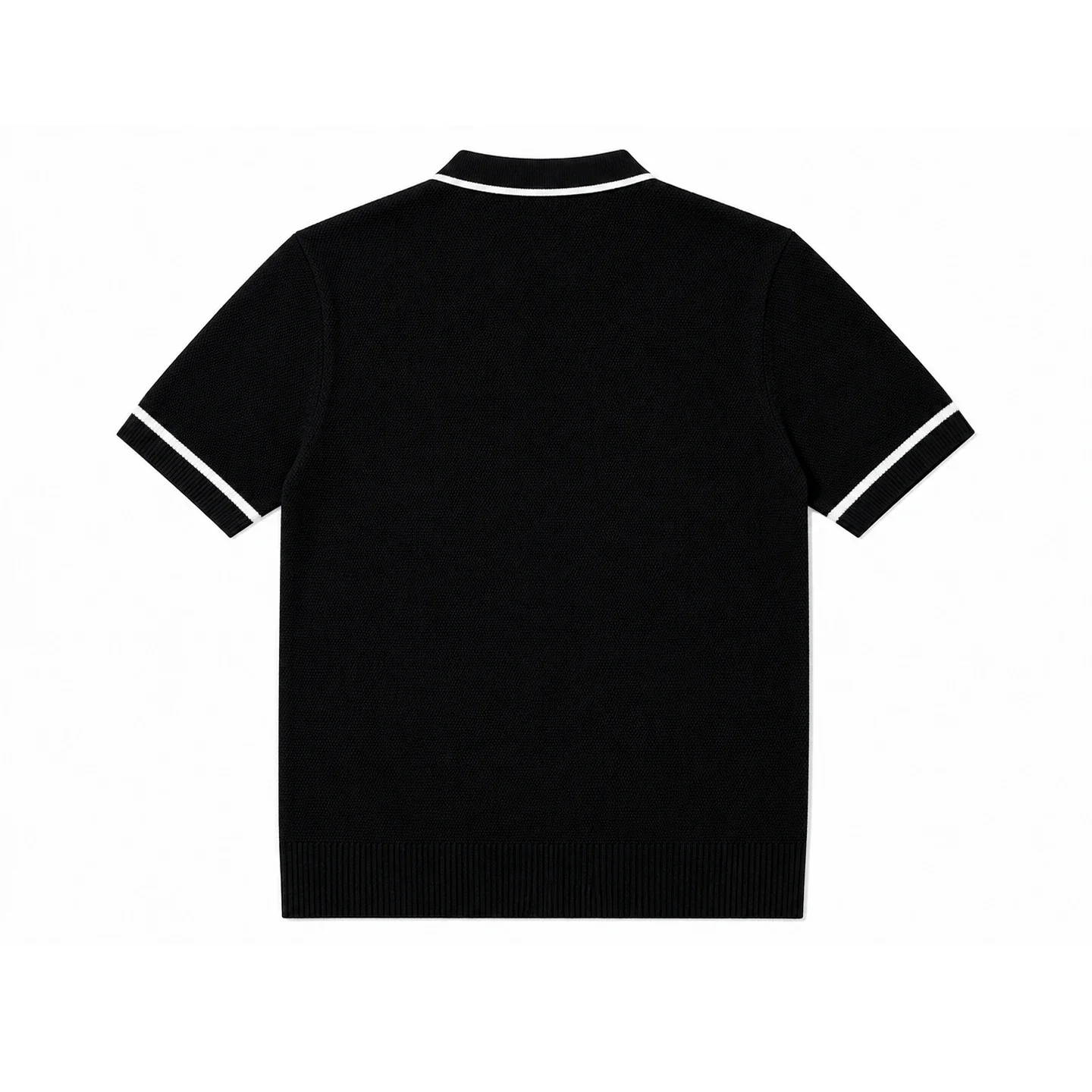 CH Herren-Polo mit Rippenbündchen, gestreiftem Kragen und Ärmelbündchen, kleiner Kontrastbuchstaben-Stickerei auf der Brust, aus Mesh-Strick, Kurzarm, für Büro und Alltag, elegantes Oberteil – Detail 4