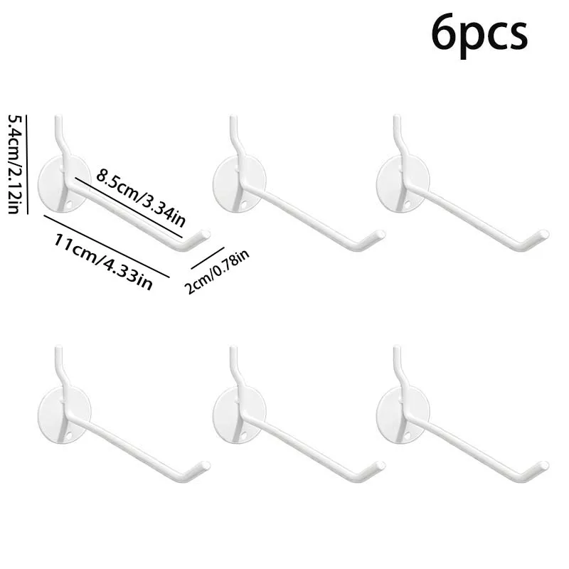 6/12 White Nail Board Hooks, Metal Nail Board Display Hooks, Hanging Nail Board Brackets, Easy-to-Install Multifunctional Small