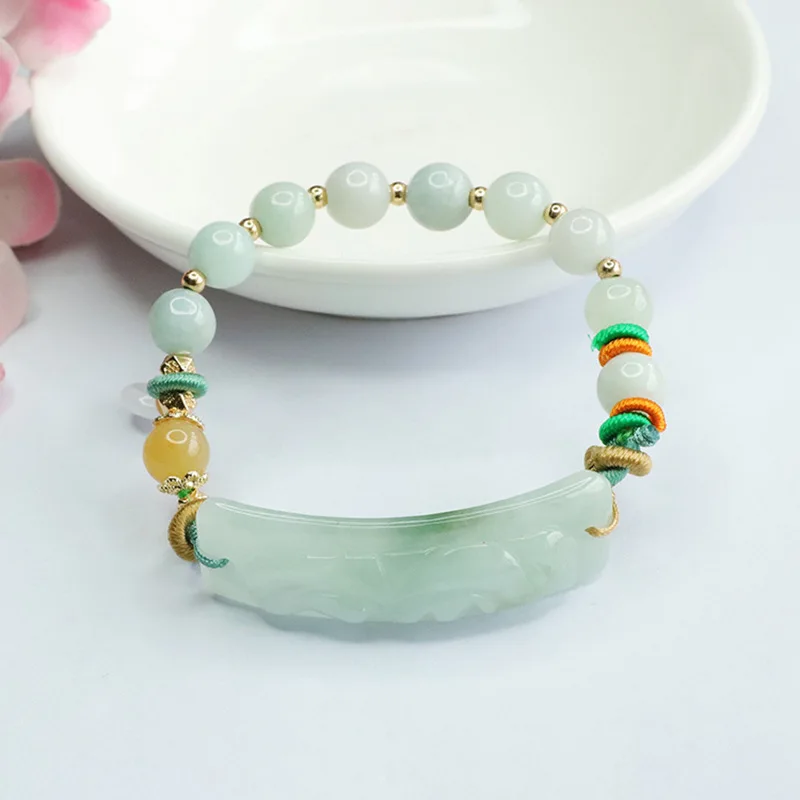 

Natural Jadeite Bracelet, Pixiu Hand Tag, Peaceful Clasp Bracelet 8mm